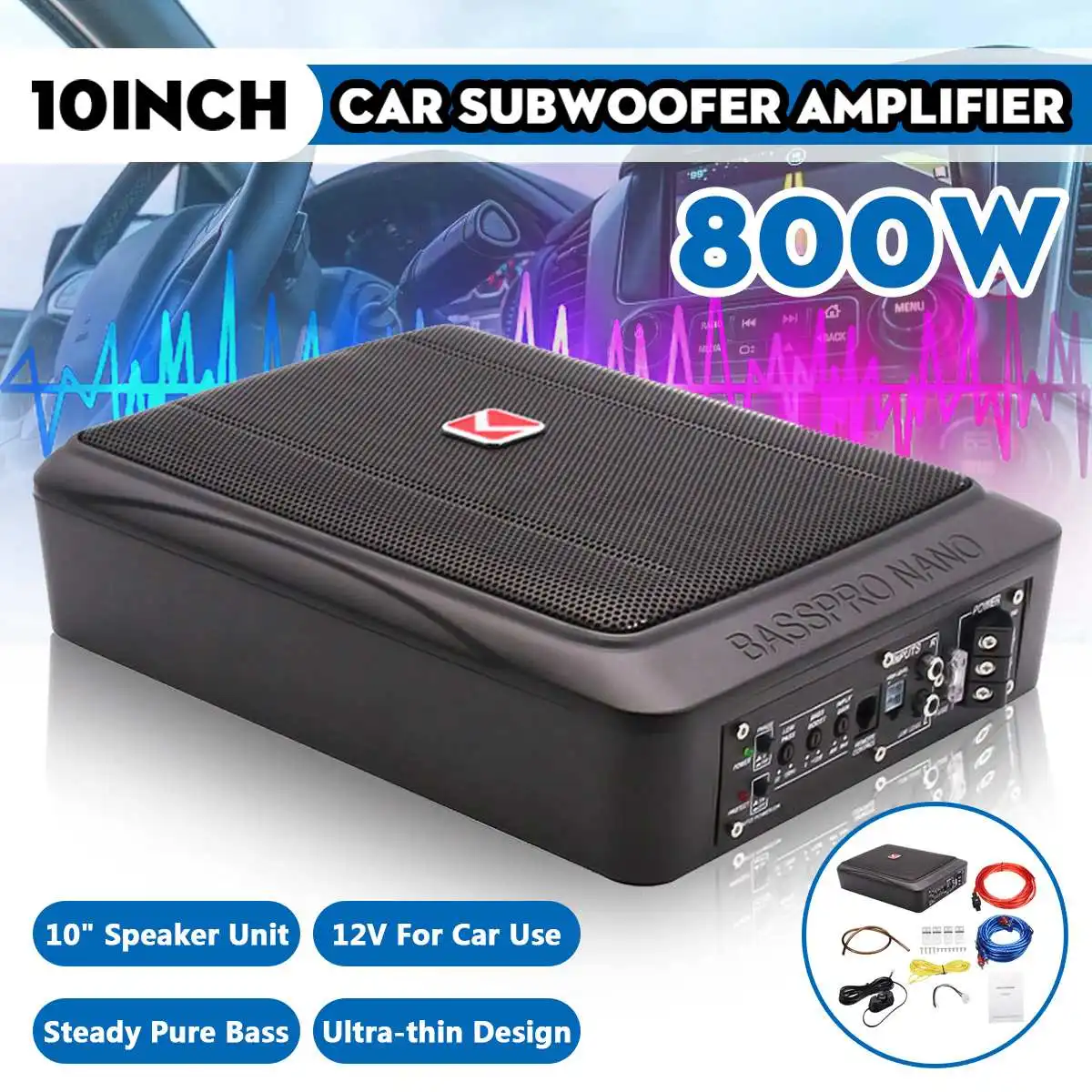 Under Seat Subwoofer Slim 8 Inch - 800 Вт/600 Вт, 8/10 дюйма, 12